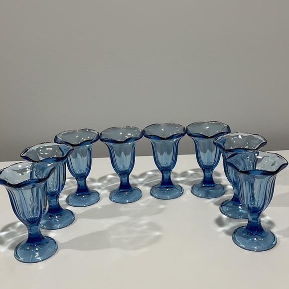 Libbey Blue Glass Ice Cream Sundae Parfait Tulip 6”Cups glasses Set of 8 - Picture 5 of 16
